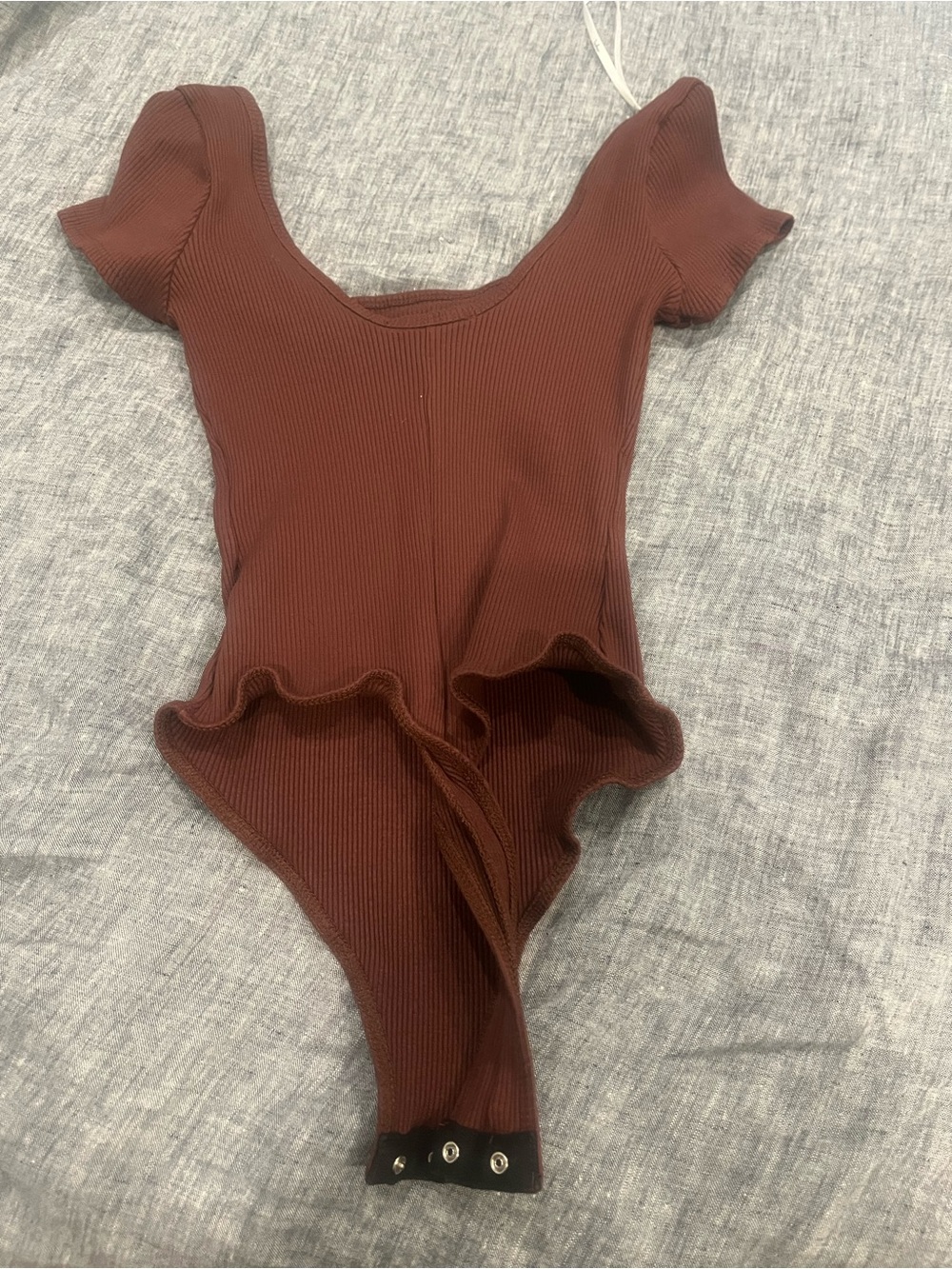 Lulu's Ribbed Short Sleeve One-Piece Bodysuit in Brown